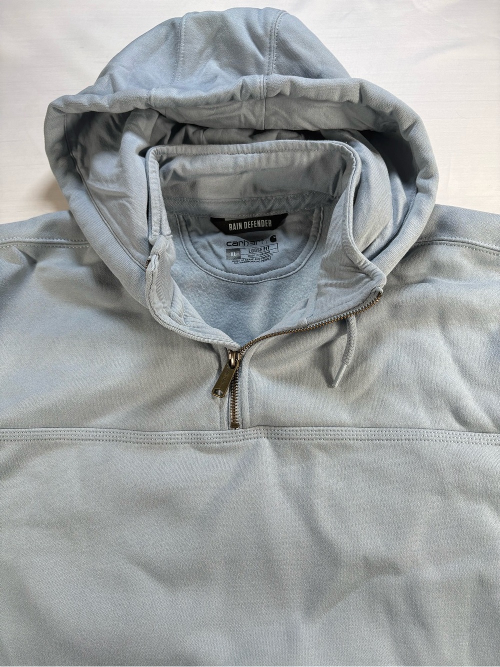 Carhartt Rain Defender Mens XL Loose Fit Quarter Zip Anorak Hoodie Light Blue - Picture 1 of 6